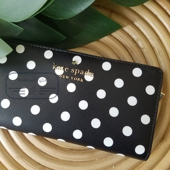 Kate Spade NWT Staci Large Wallet Polka Black Polka Dot Saffiano Leather - Picture 10 of 10